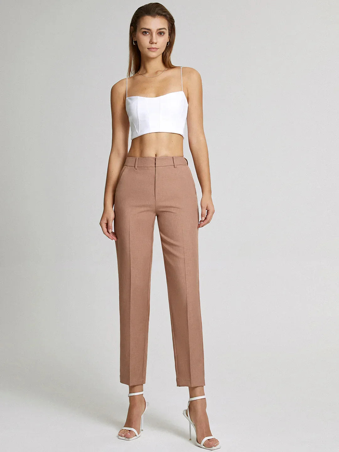 Solid Color Casual Straight-leg Ankle-length Suit Pants - LA FEMME WANDERER