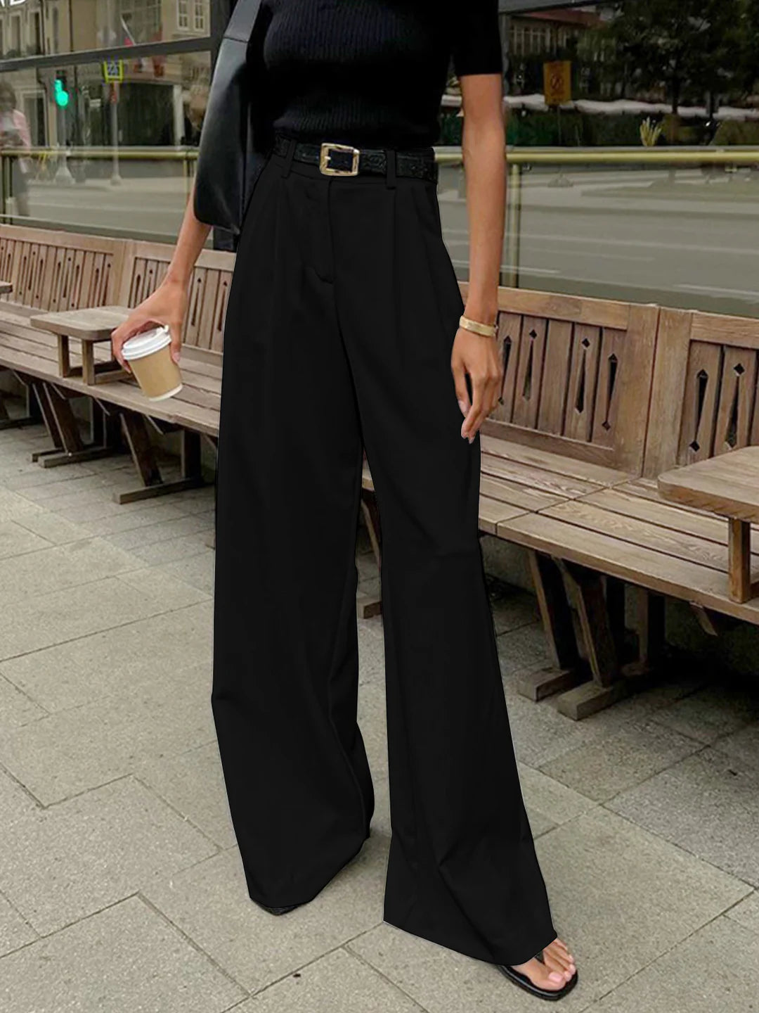 High Waist Drape Casual Pants - LA FEMME WANDERER