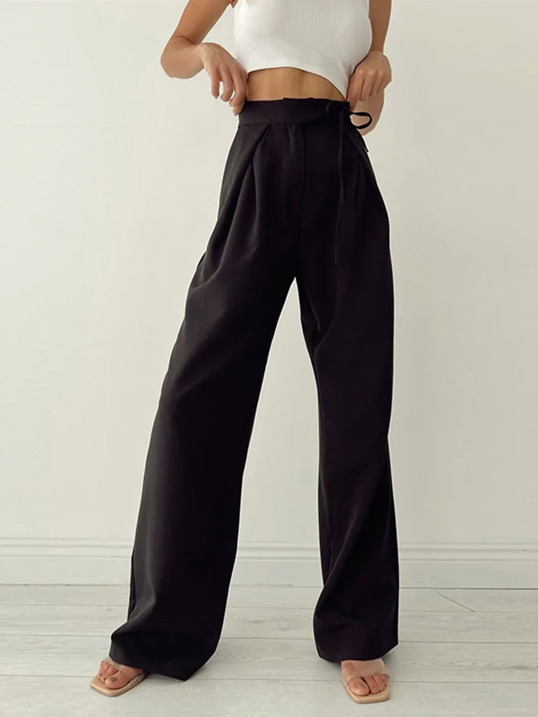 Fall Winter Commuter Mopping Wide Leg Trousers - LA FEMME WANDERER