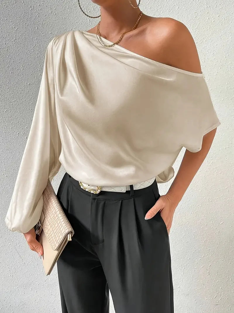Long-sleeved Asymmetric Pullover Top - LA FEMME WANDERER
