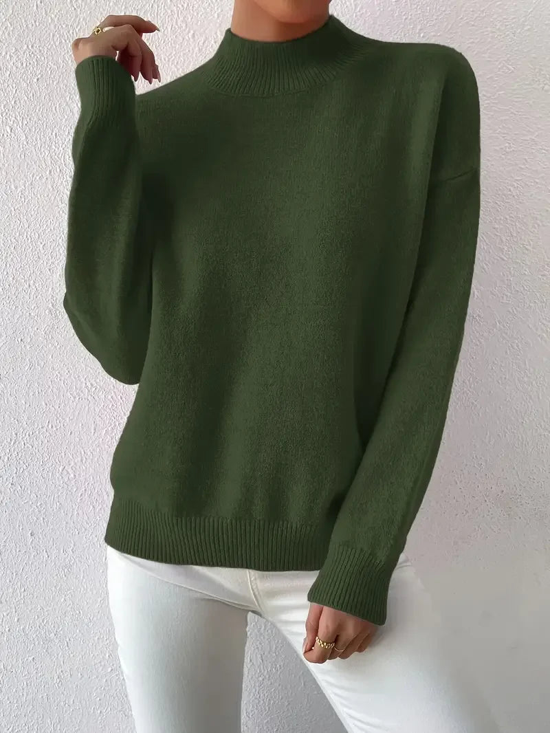 Half Turtleneck Solid Color Long Sleeve Knitted Sweater - LA FEMME WANDERER