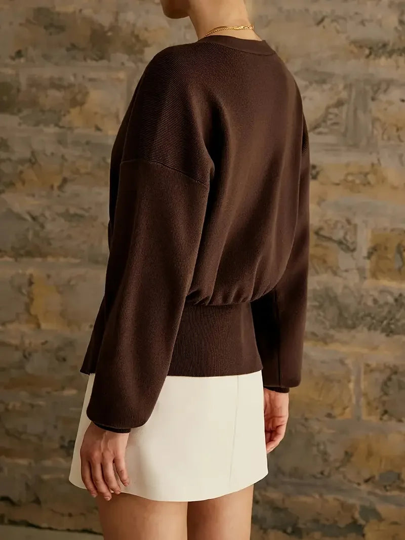 One Button Long Sleeve Waist-controlled Top - LA FEMME WANDERER