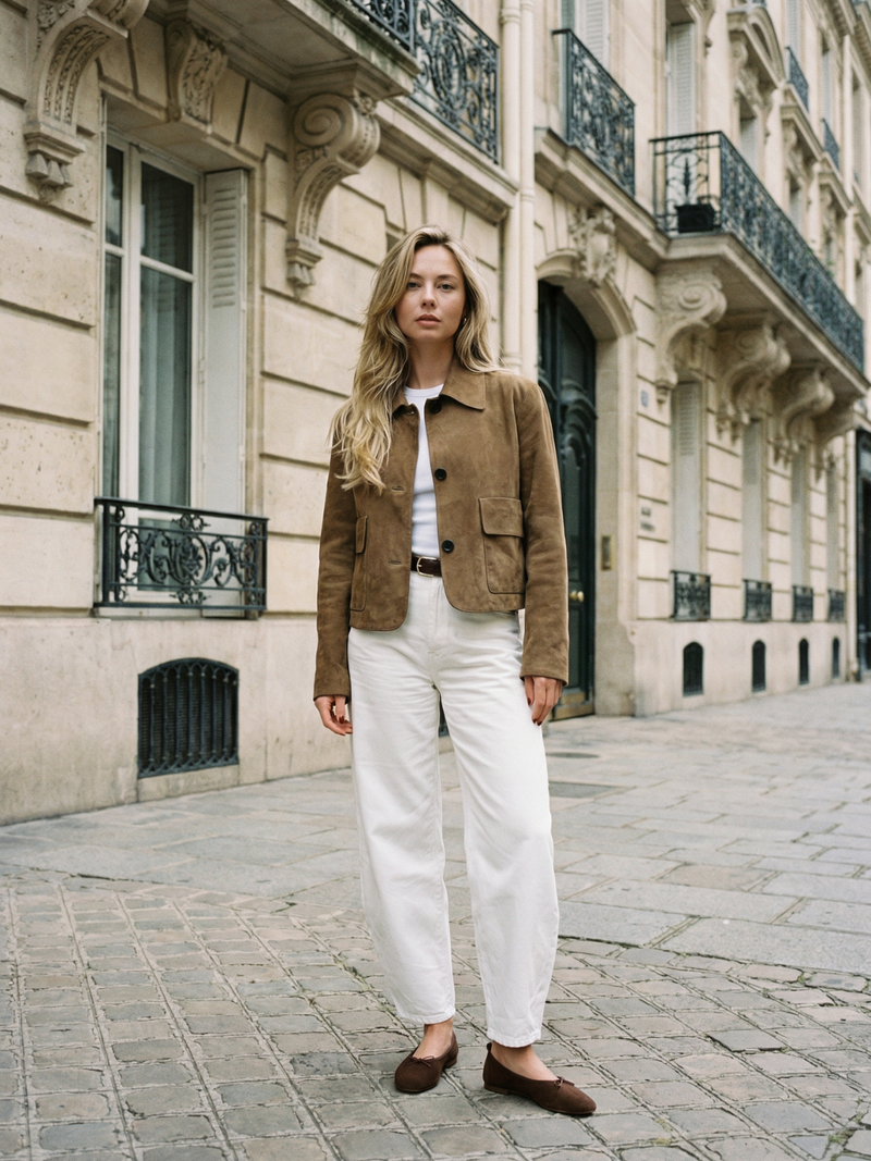 Kurze Wildlederjacke im Streetwear-Stil