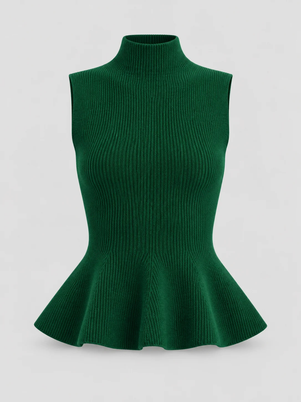 Peplum Turtleneck Knit Tank Top