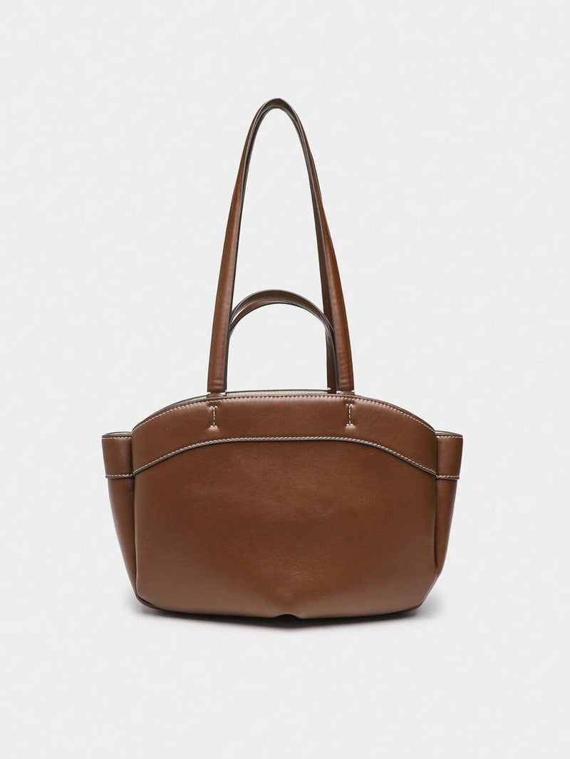 Pleated PU Tote Bag Large Capacity With Double Handles