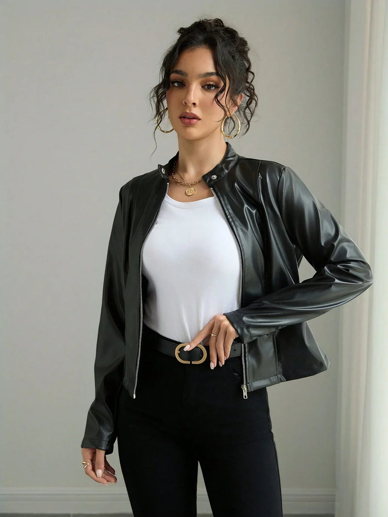 Lederjacke mit Stehkragen, zeitloser Stil für den täglichen Gebrauch