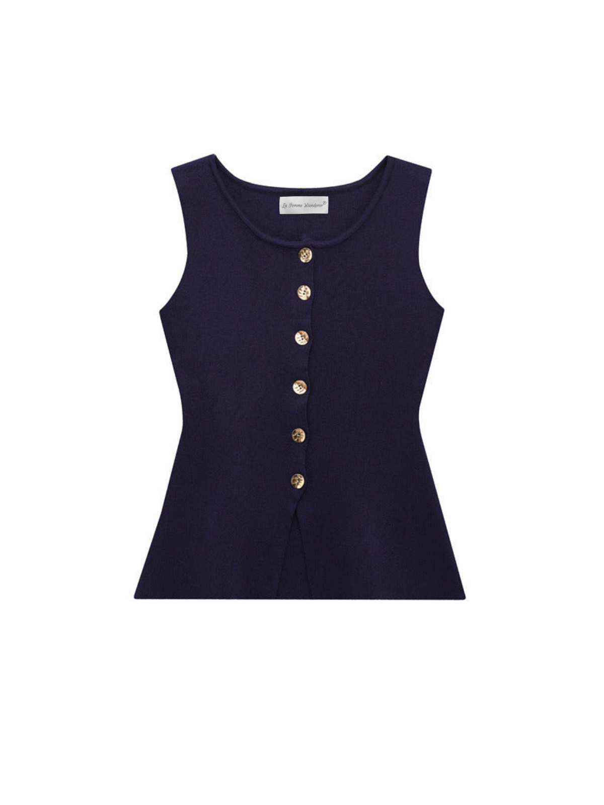 Sleeveless Square-Neck Buttoned Top With Split Hem - LA FEMME WANDERER