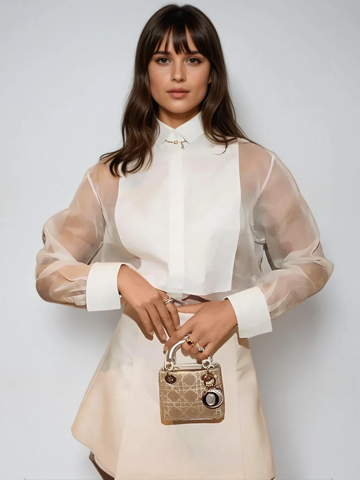 Puff Sleeve Lapel Organza Transparent Top - LA FEMME WANDERER