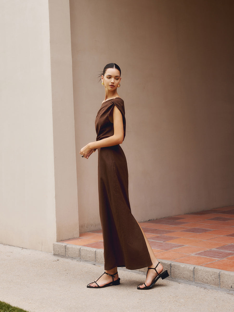 Asymmetric Shoulder Slim Fit Dress - LA FEMME WANDERER
