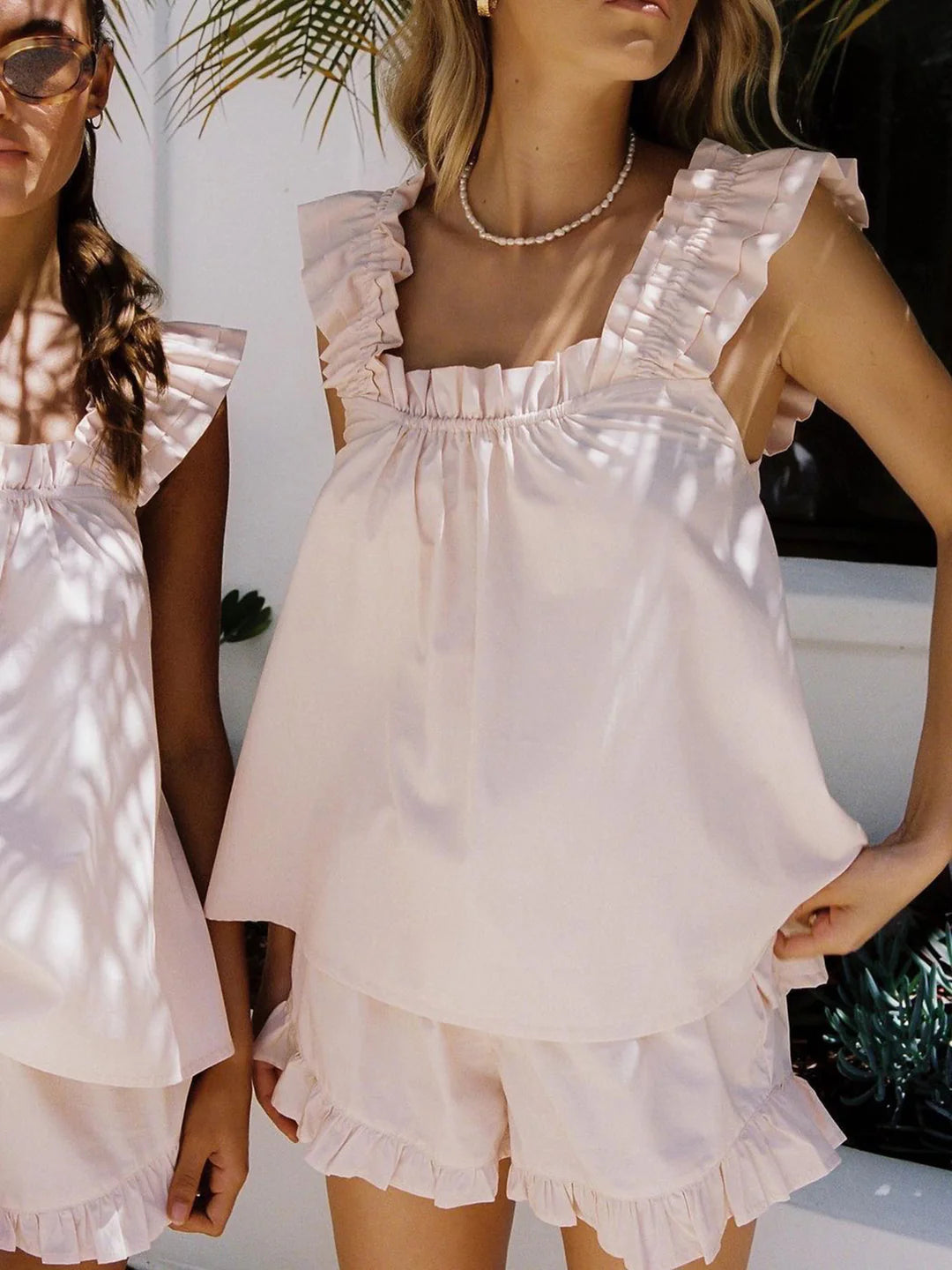 Always Chic Cotton Sling Ruffle Shorts Set - LA FEMME WANDERER