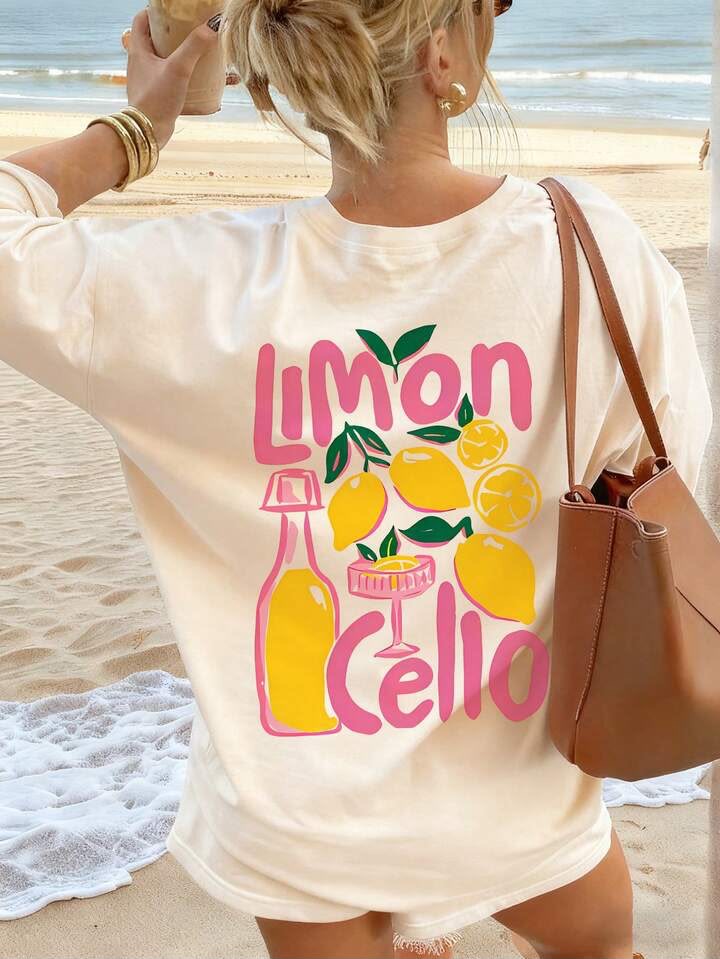 Oversized Lemon & La Dolce Vita Graphic Cotton T-Shirt – Vintage Summer Casual Tee