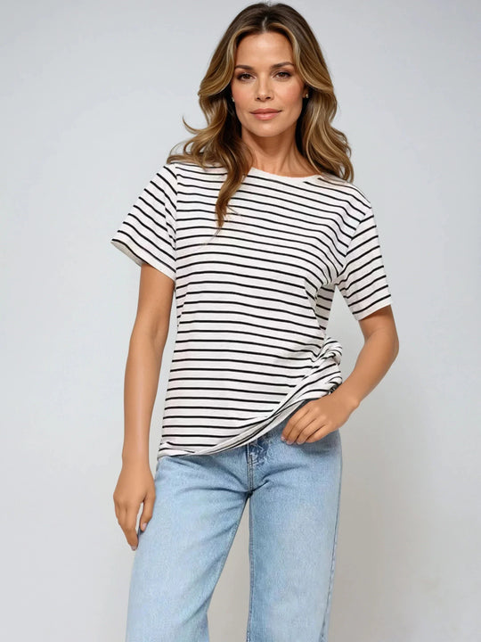 Gestreiftes T-Shirt mit Rundhalsausschnitt