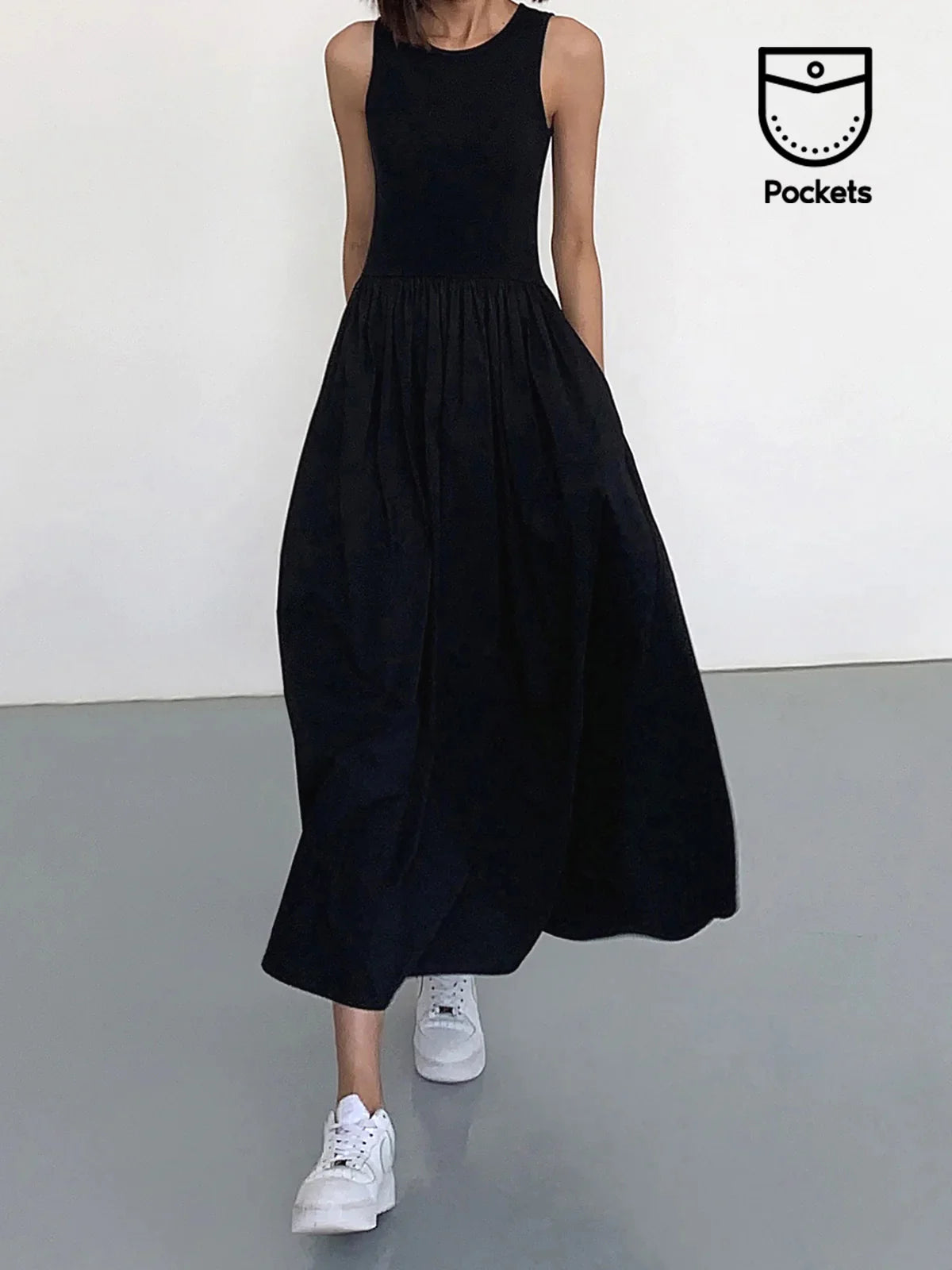 Leisure Crew Neck Long Dress - LA FEMME WANDERER