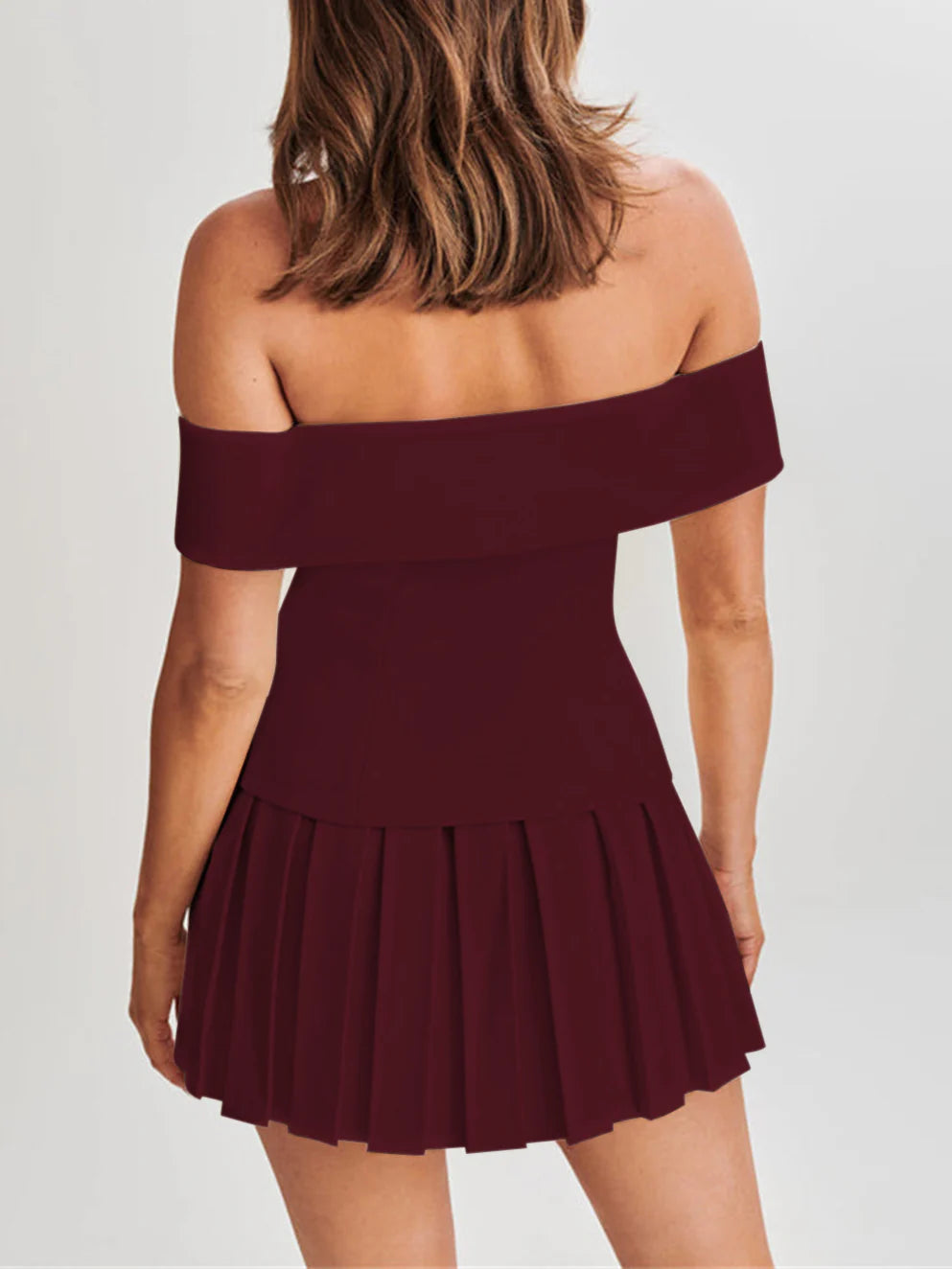 Cold Shoulder Blazer Top With Pleated Skirt Set - LA FEMME WANDERER
