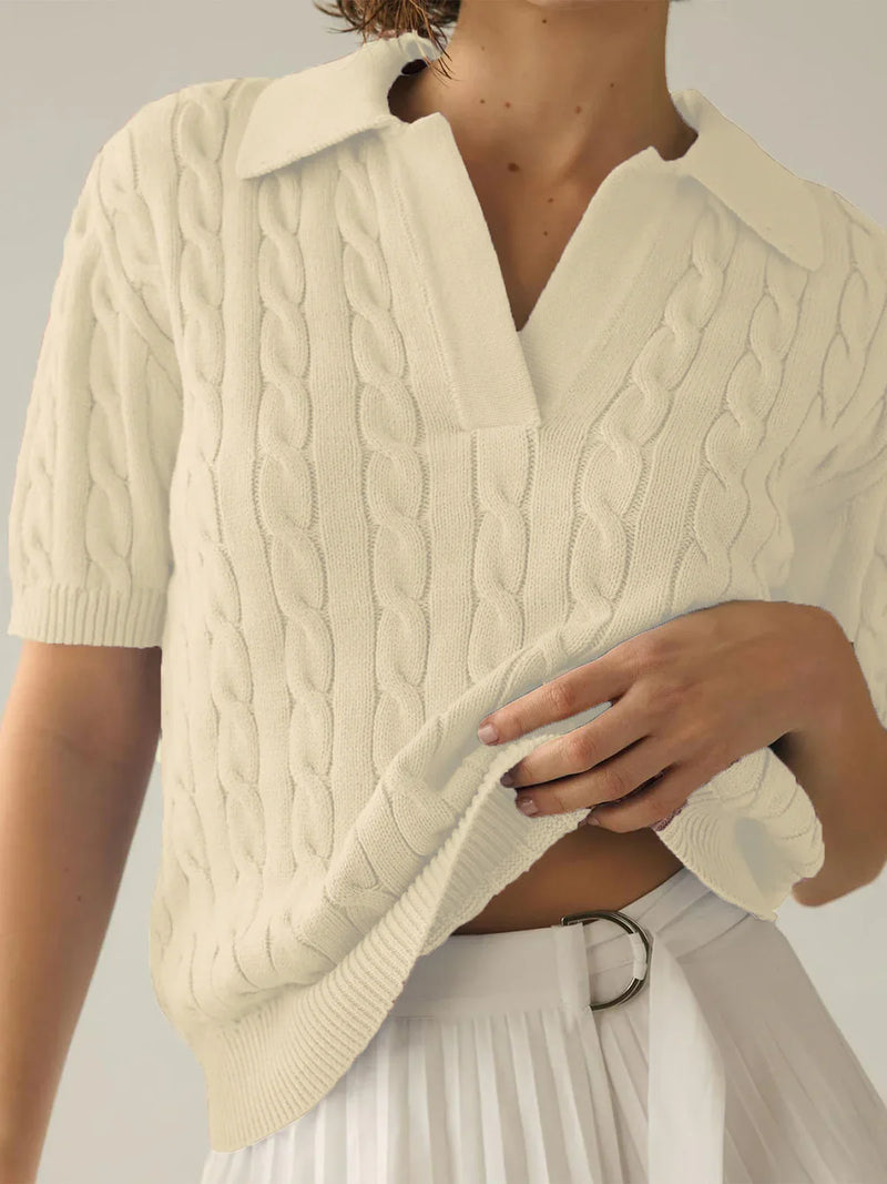 Lässiges Strickoberteil mit V-Ausschnitt und kurzen Ärmeln