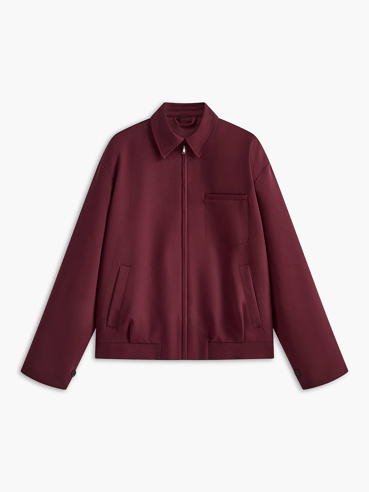 Vintage Lapel Zipper Burgundy Jacket - LA FEMME WANDERER