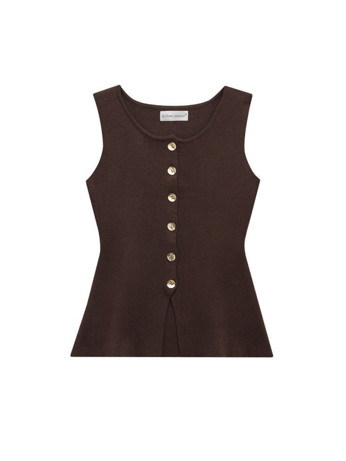 Sleeveless Square-Neck Buttoned Top With Split Hem - LA FEMME WANDERER