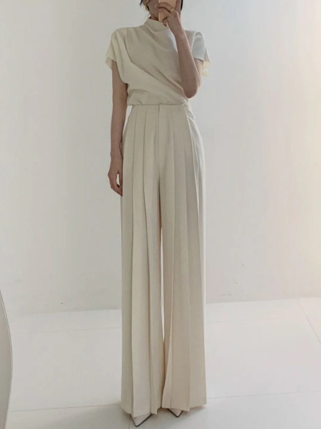 Pleated High Waist Wide Leg Pants Loose Straight Pants - LA FEMME WANDERER