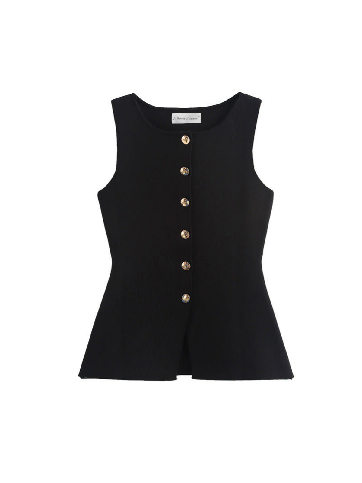 Sleeveless Square-Neck Buttoned Top With Split Hem - LA FEMME WANDERER