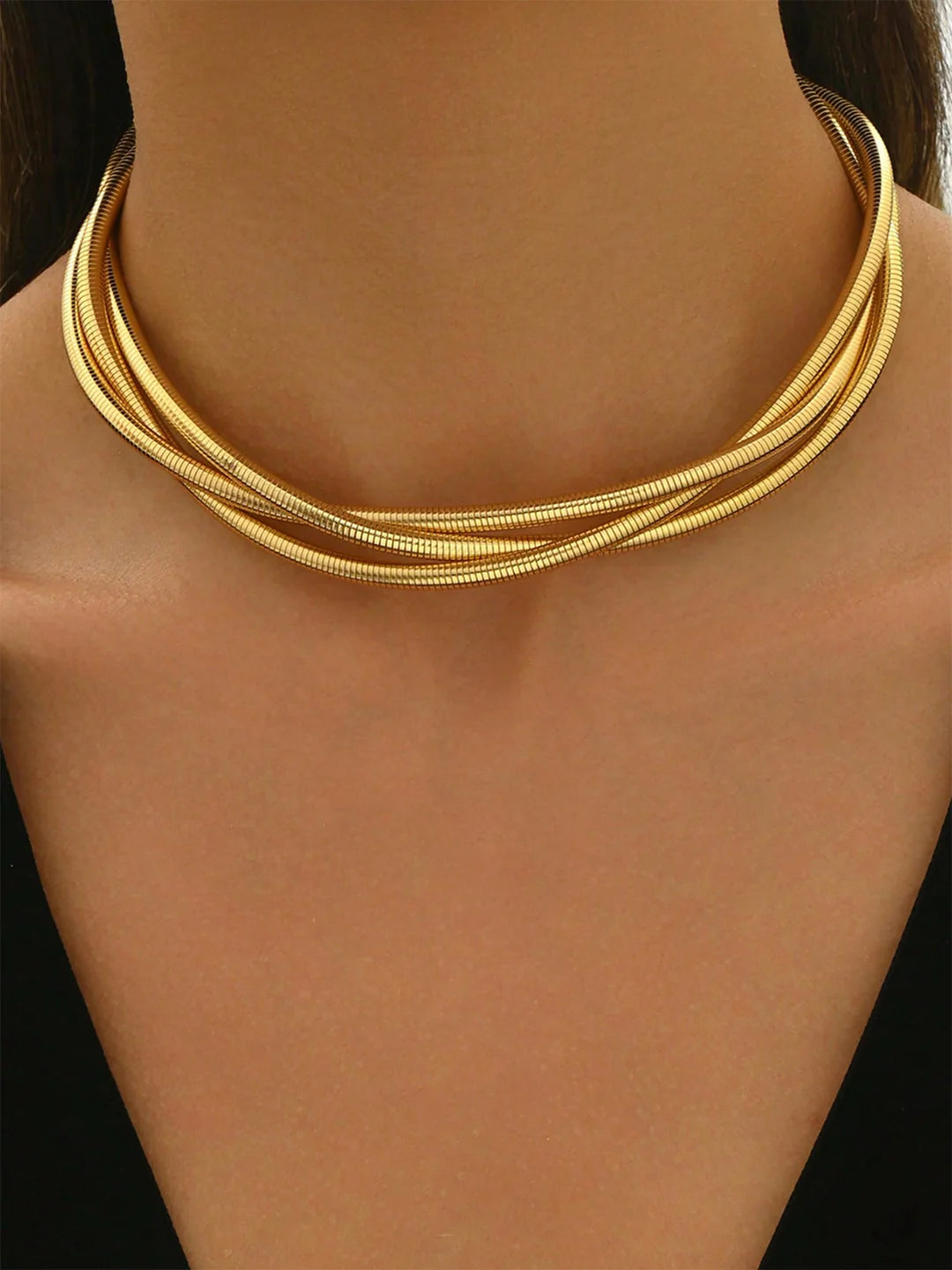 Triple-Layered Gold-Tone Choker Necklace - LA FEMME WANDERER