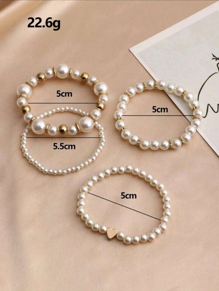 All-match Faux Pearl 4-piece Bracelet - LA FEMME WANDERER