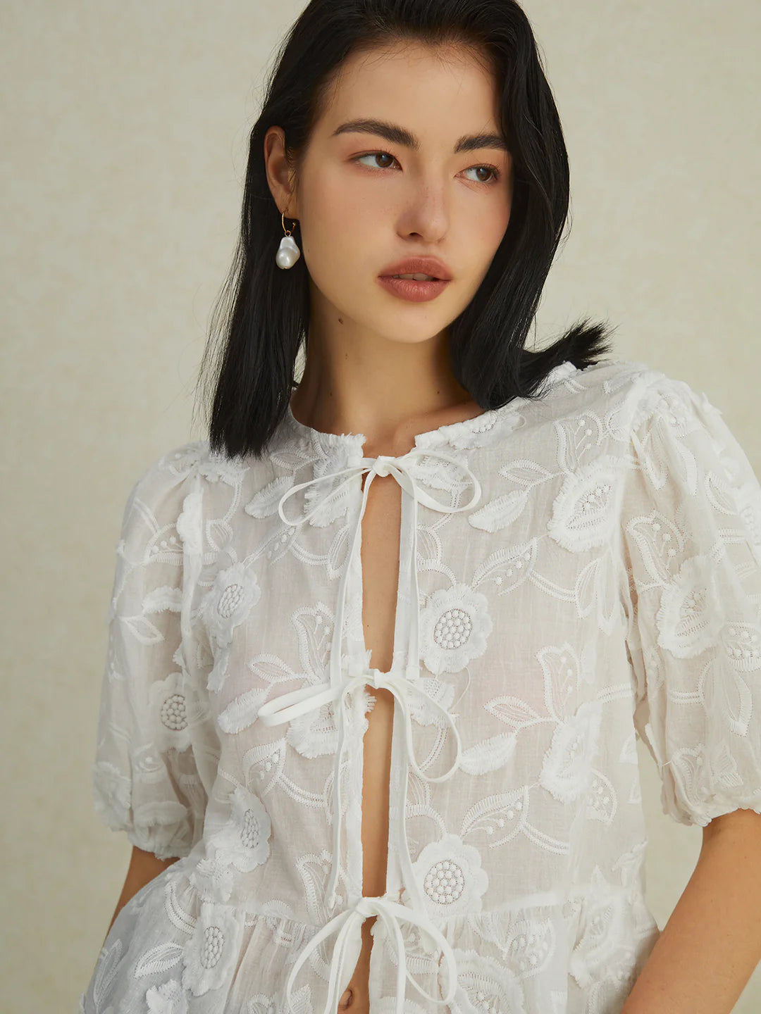 Floral Knotted Puff Sleeve Shirt - LA FEMME WANDERER