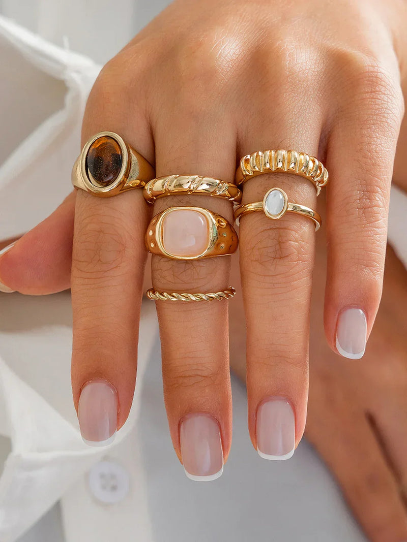 Textured Harmony Ring Set – 6 Pieces