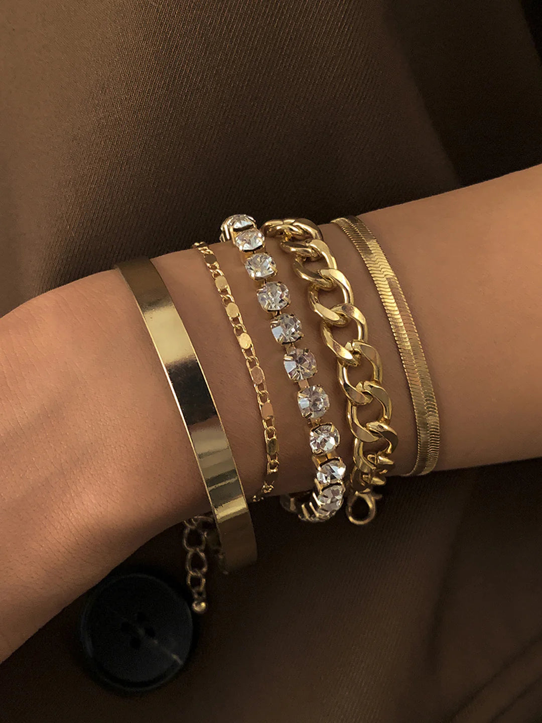 Retro Trend 5pcs Rhinestone Snake Chain Bracelet - LA FEMME WANDERER