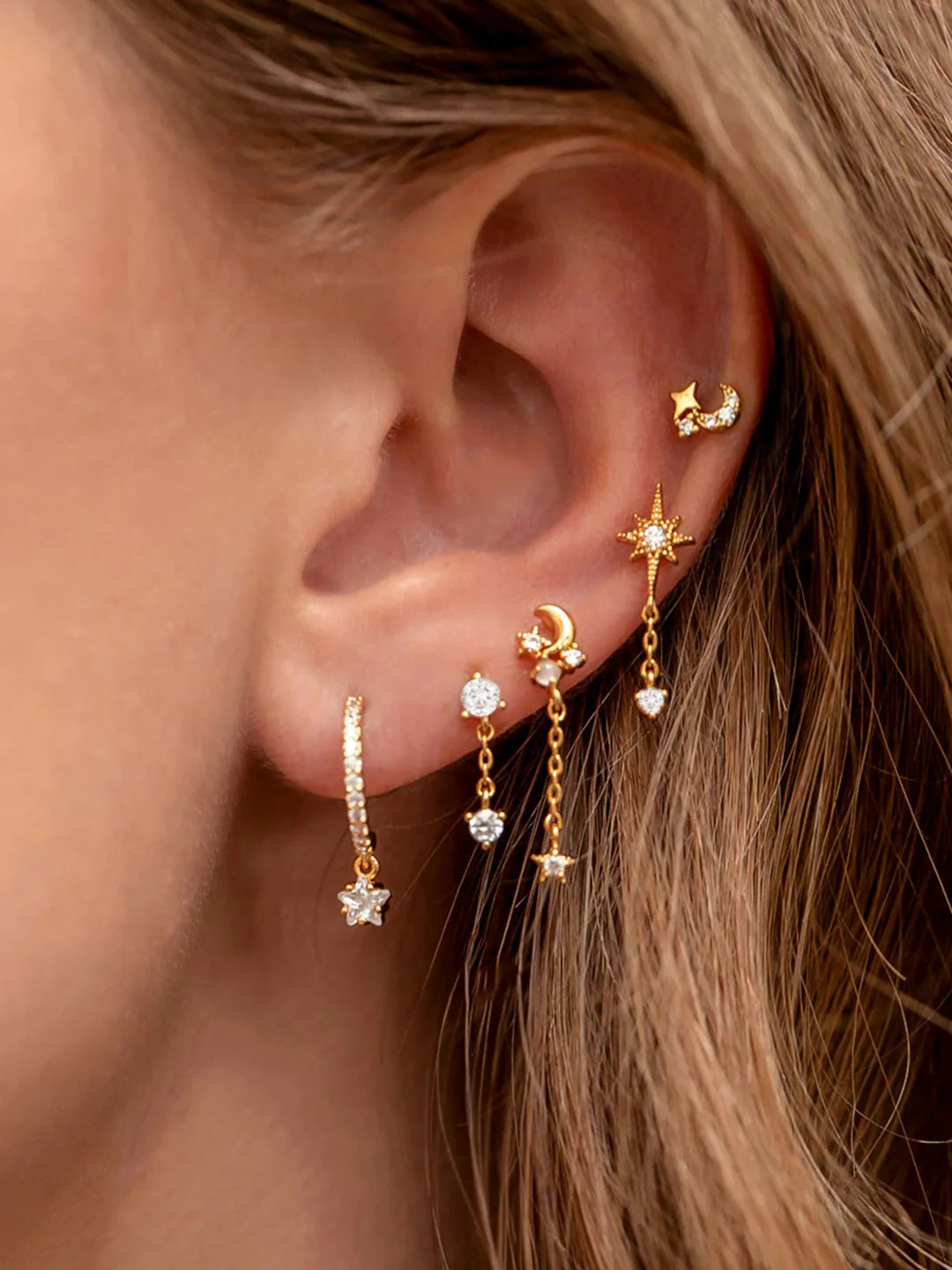 Casual Style Stars and Moon Earrings-5 Pieces - LA FEMME WANDERER