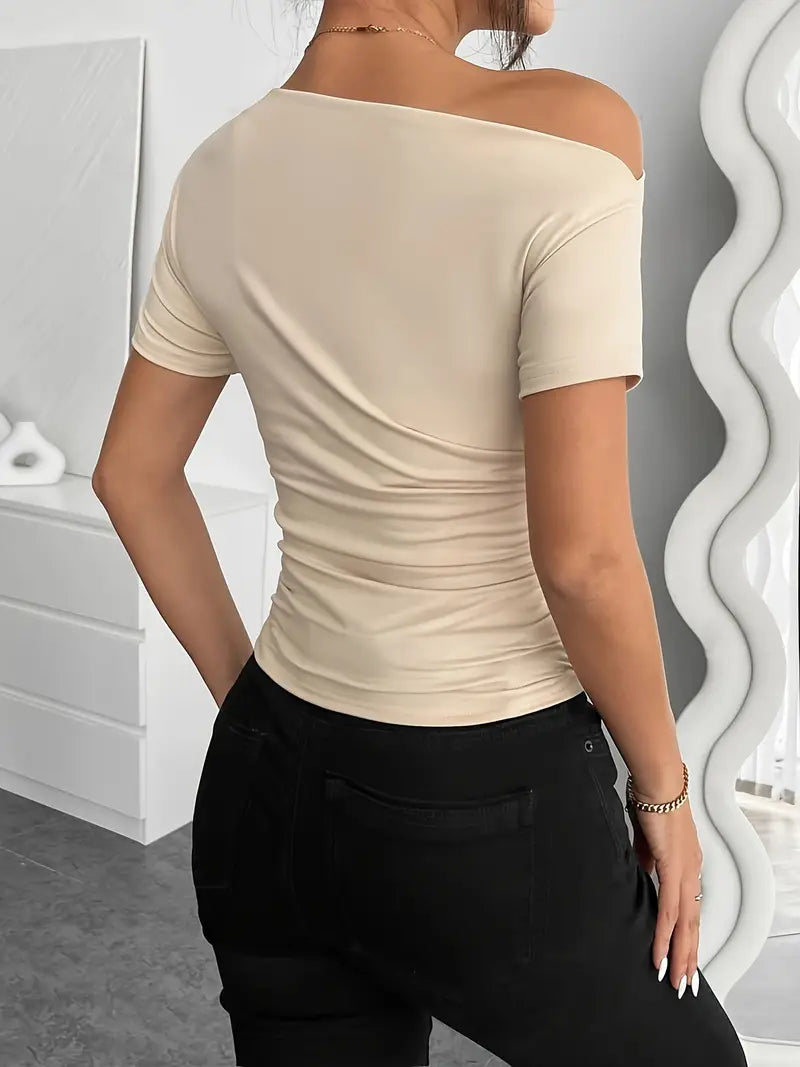 Slim-fit Pleating Irregular Short-sleeved Top - LA FEMME WANDERER