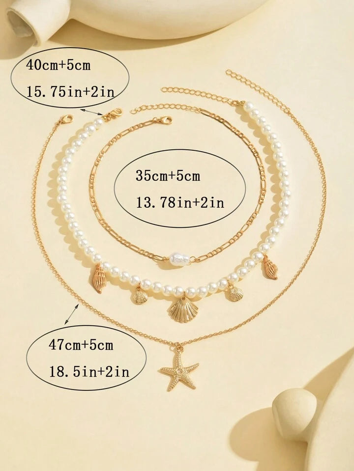 Seaside Elegance Pearl Necklace Set – 3PCS