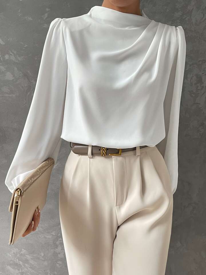 Elegant Bishop Sleeve Draped Top - LA FEMME WANDERER
