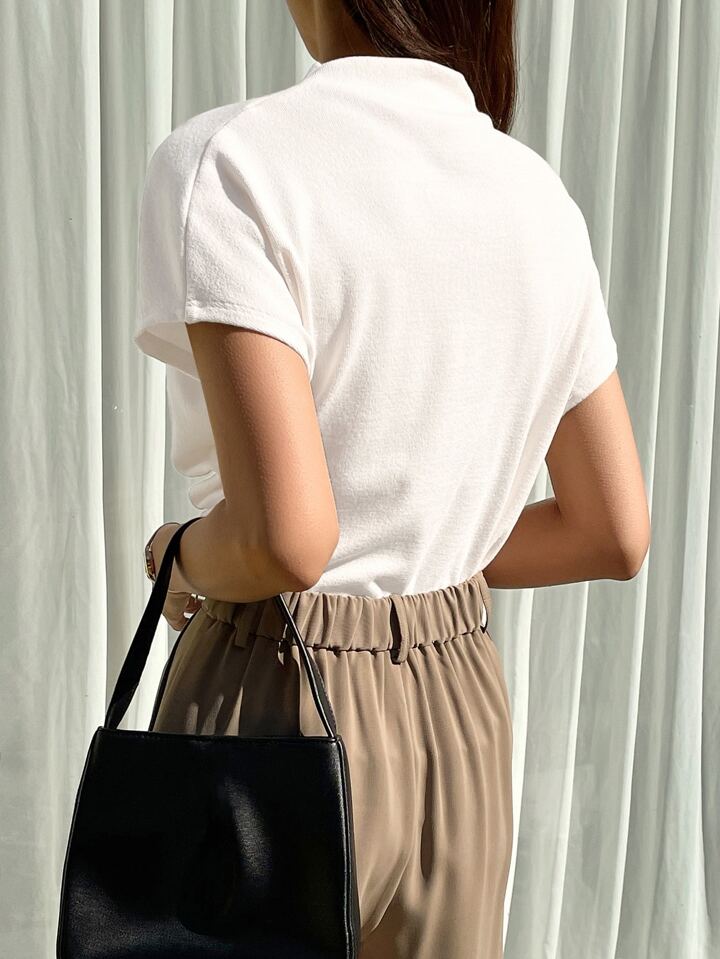 Casual Chic Solid Color Funnel Neck Blouse - LA FEMME WANDERER