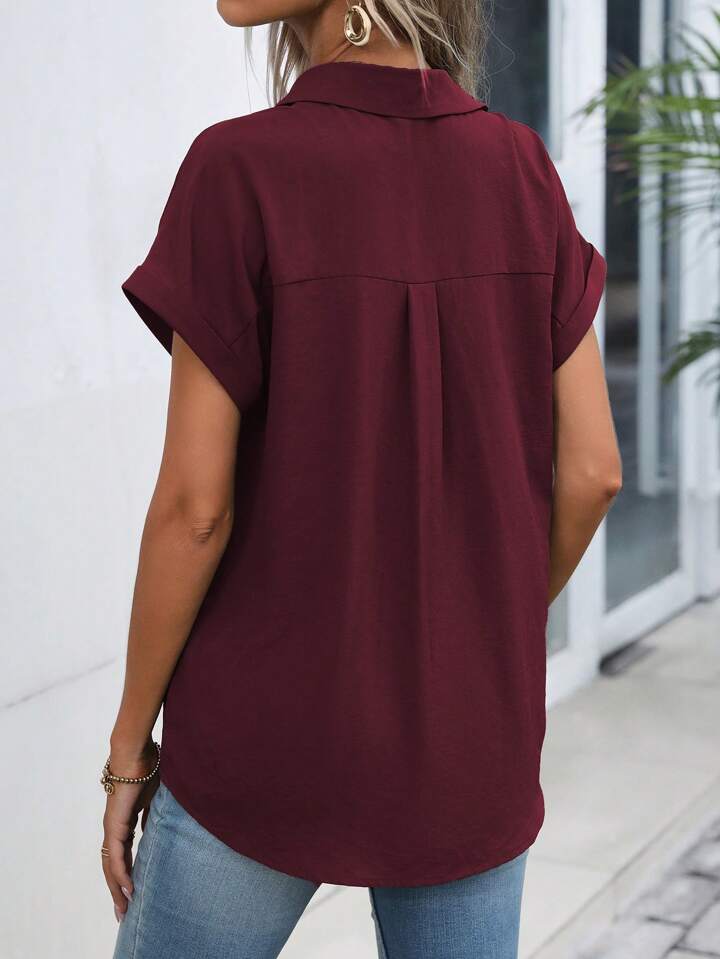 Must-have Short-sleeved Lapel Button Shirt Top - LA FEMME WANDERER