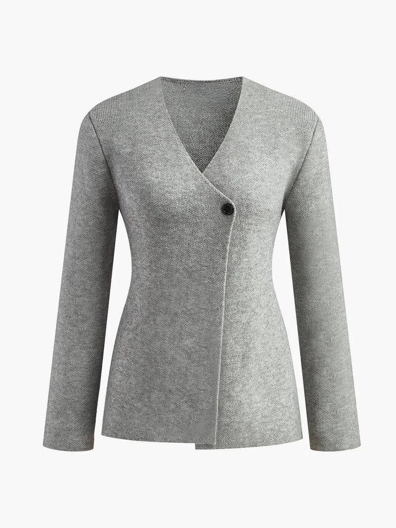 Plain V-Neck Button Soft Knit Top