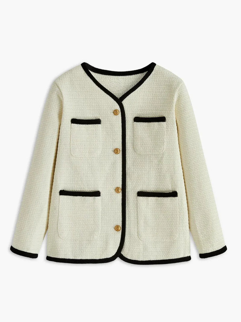 Eleganter Cardigan mit kontrastierenden Einfassungen und Taschen