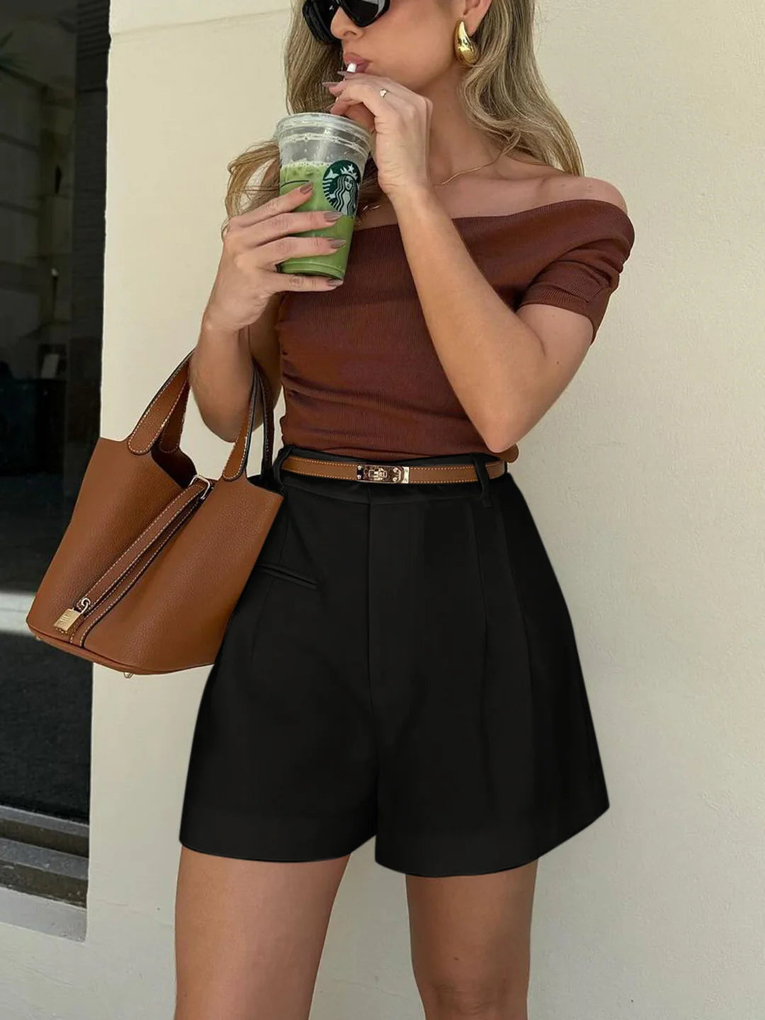 Semi-Sheer Mid-Waist Shorts Without Belt - LA FEMME WANDERER