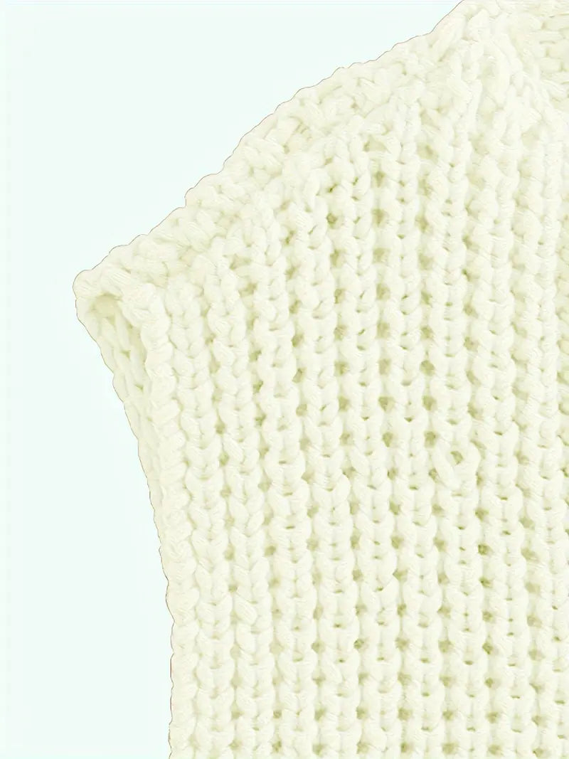Pocket Sleeveless Short Knitted Cardigan Vest - LA FEMME WANDERER