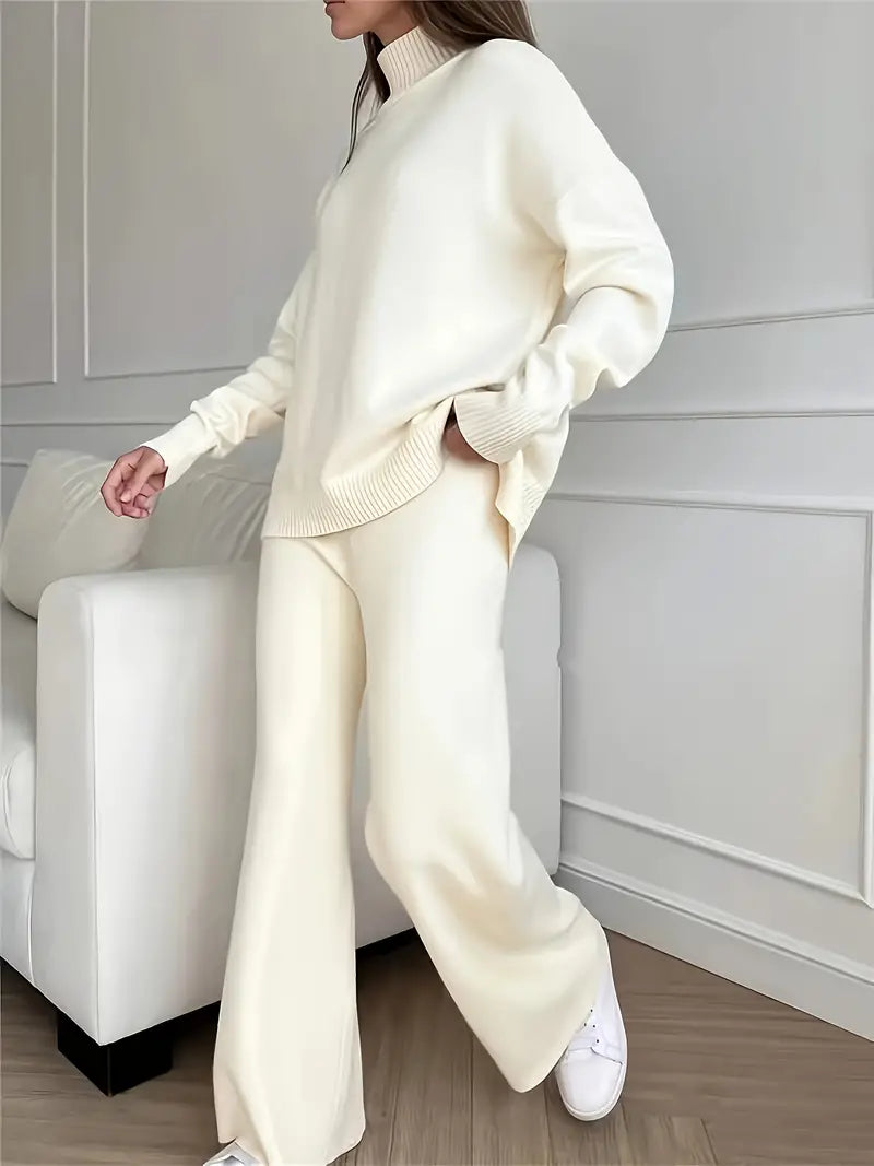 Solid Color Turtleneck Knitting Matching Set - LA FEMME WANDERER