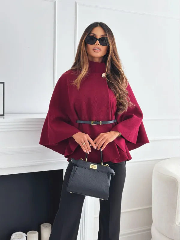 Stand Collar Cloak Top With Belt - LA FEMME WANDERER