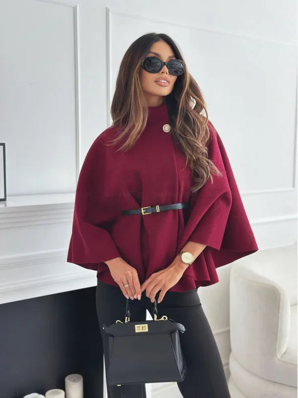 Stand Collar Cloak Top With Belt - LA FEMME WANDERER
