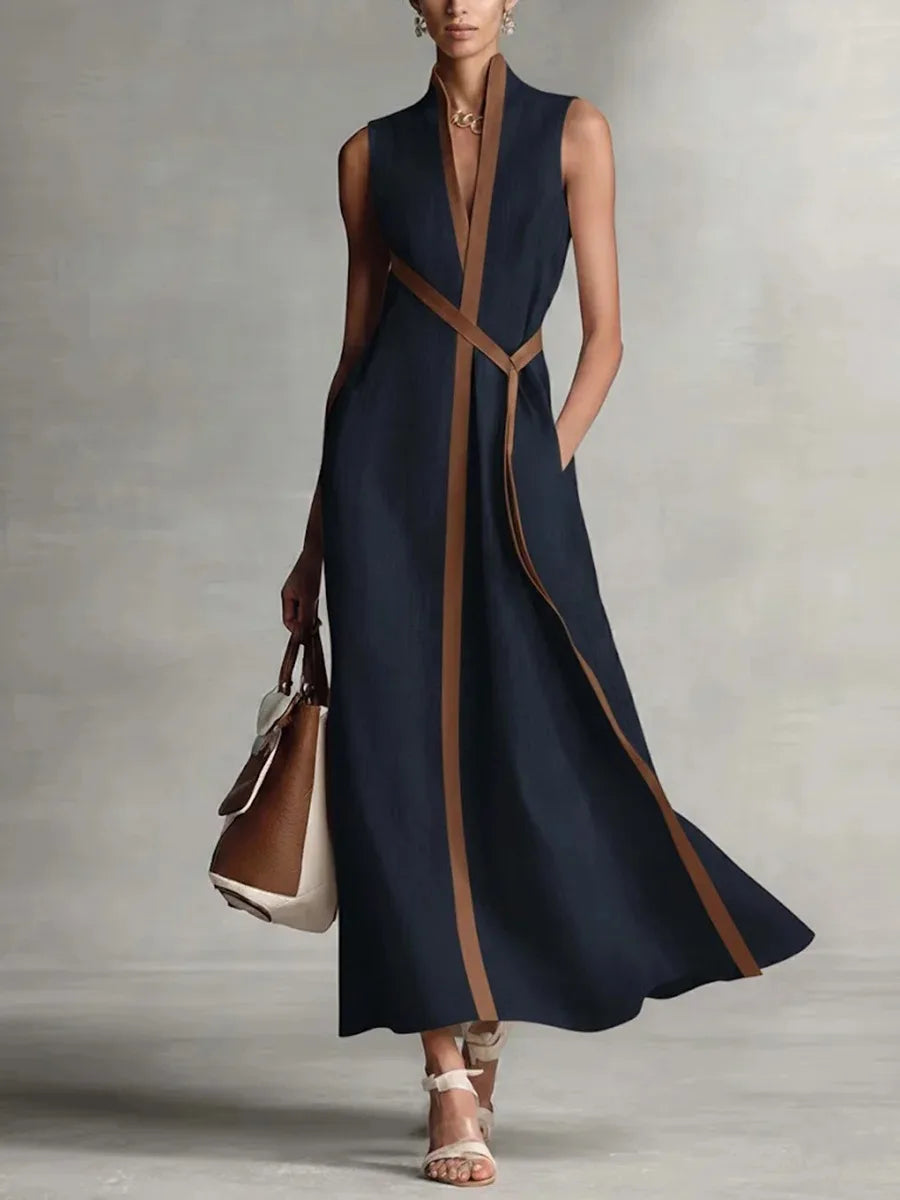 Timeless Sleeveless Maxi Dress – Chic Contrast Trim Flowing Dress