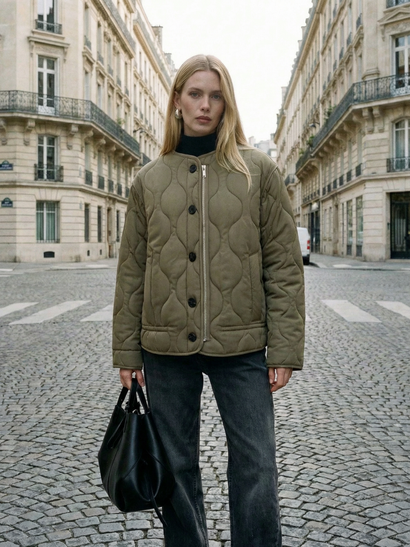 Quilted Padded Zip Front Jacket With Pockets