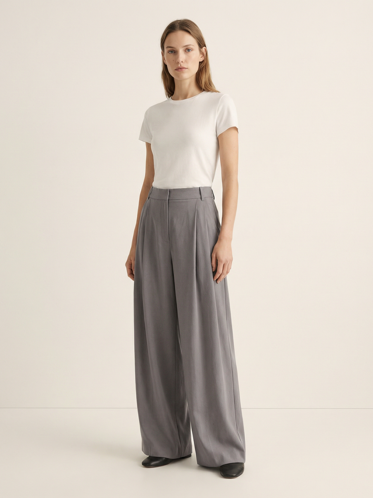 Double Pleat High Waist Wide Leg Trousers