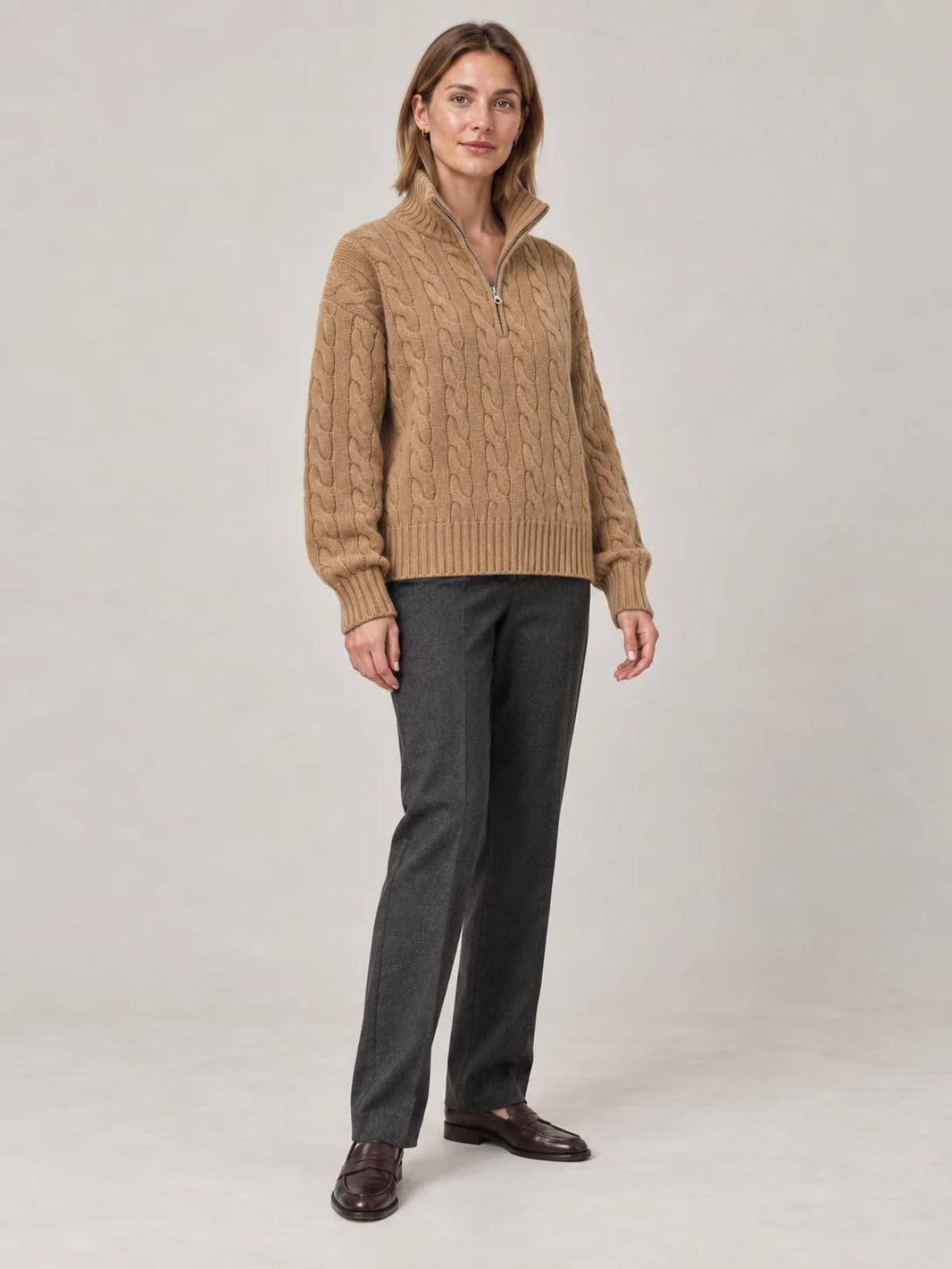 Women’s Cashmere & Wool Half-Zip Cable Knit Sweater