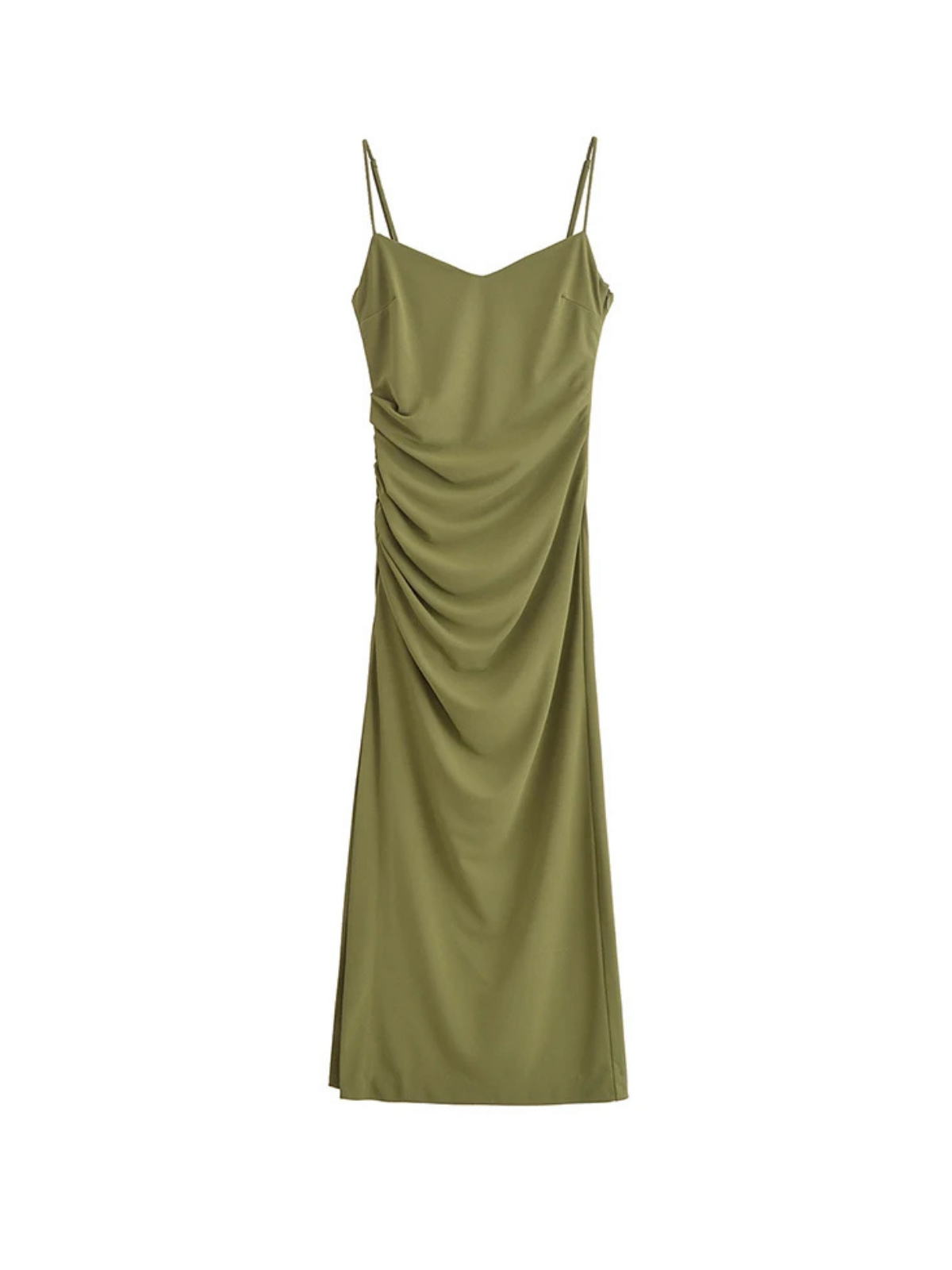 Spaghetti Strap Ruched Midi Dress