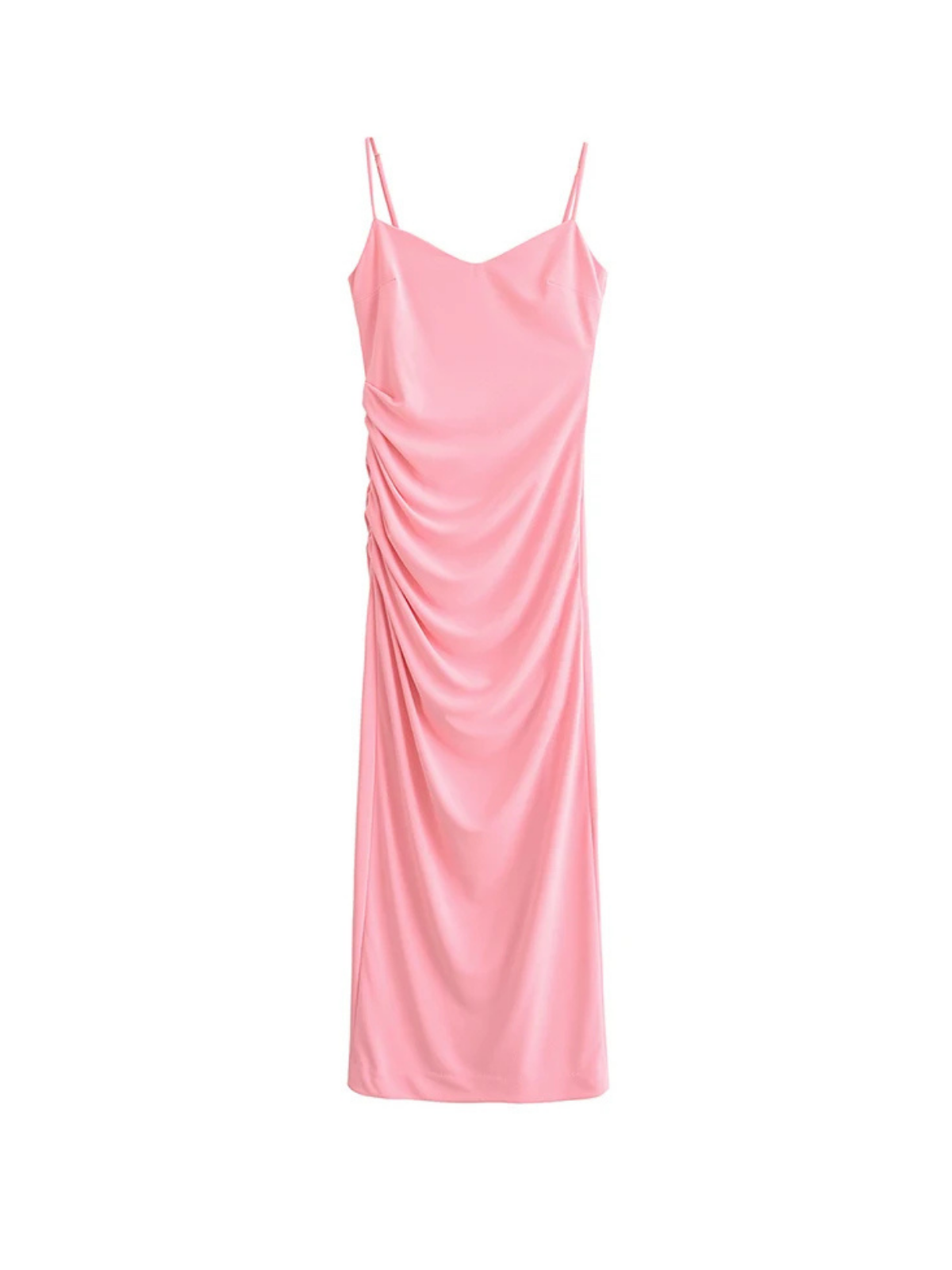 Spaghetti Strap Ruched Midi Dress