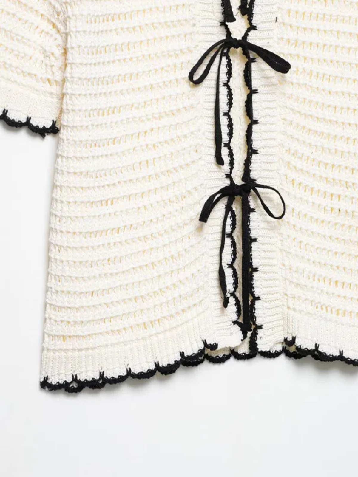 Beige Bow Lace Up Knit Sweater With Lapel Neck