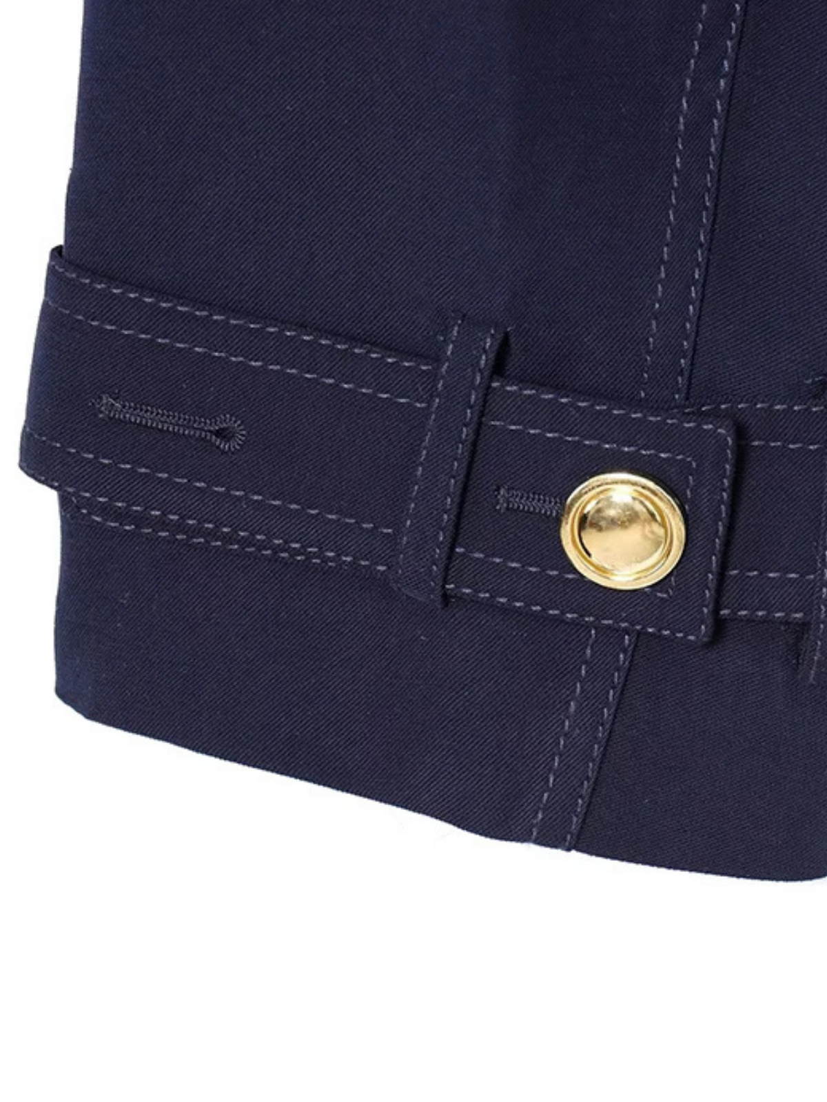 Navy Cropped Double Breasted Trench Jacket With Vintage Lapel Collar Long Sleeves