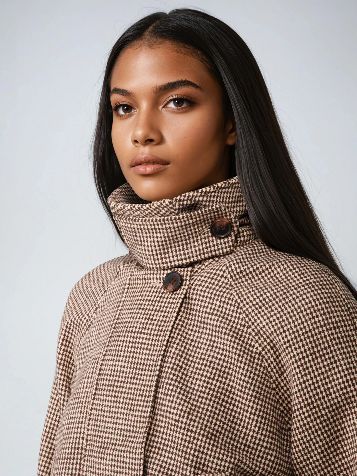 Gesteppte Jacke mit Hahnentrittmuster und hohem Kragen, Oversize-Mantel für kaltes Wetter